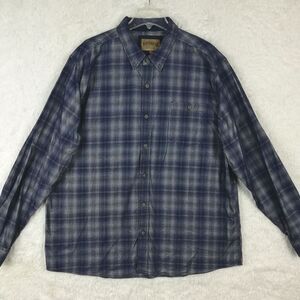 North River Mens Shirt Button Up Blue Gray Plaid Long‎ Sleeve Outdoor XXL